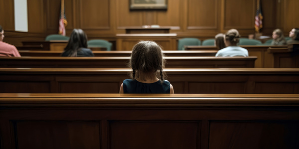 lonely child in a courtroom, the field of child support